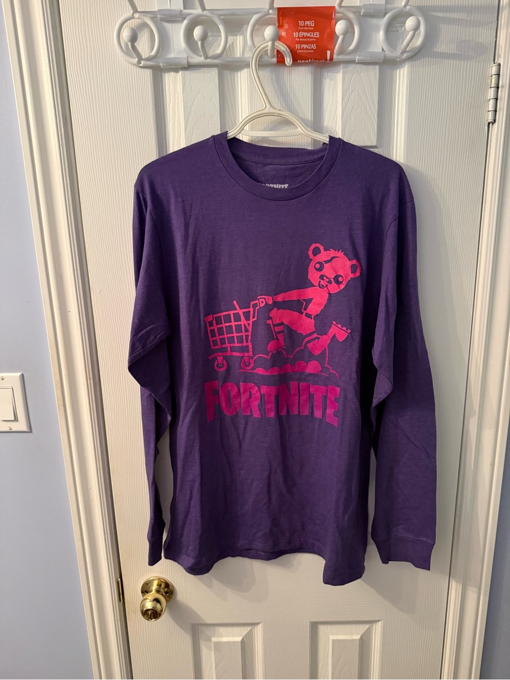 Fortnite Men's Long-Sleeve Graphic Tee - Purple with Pink Print